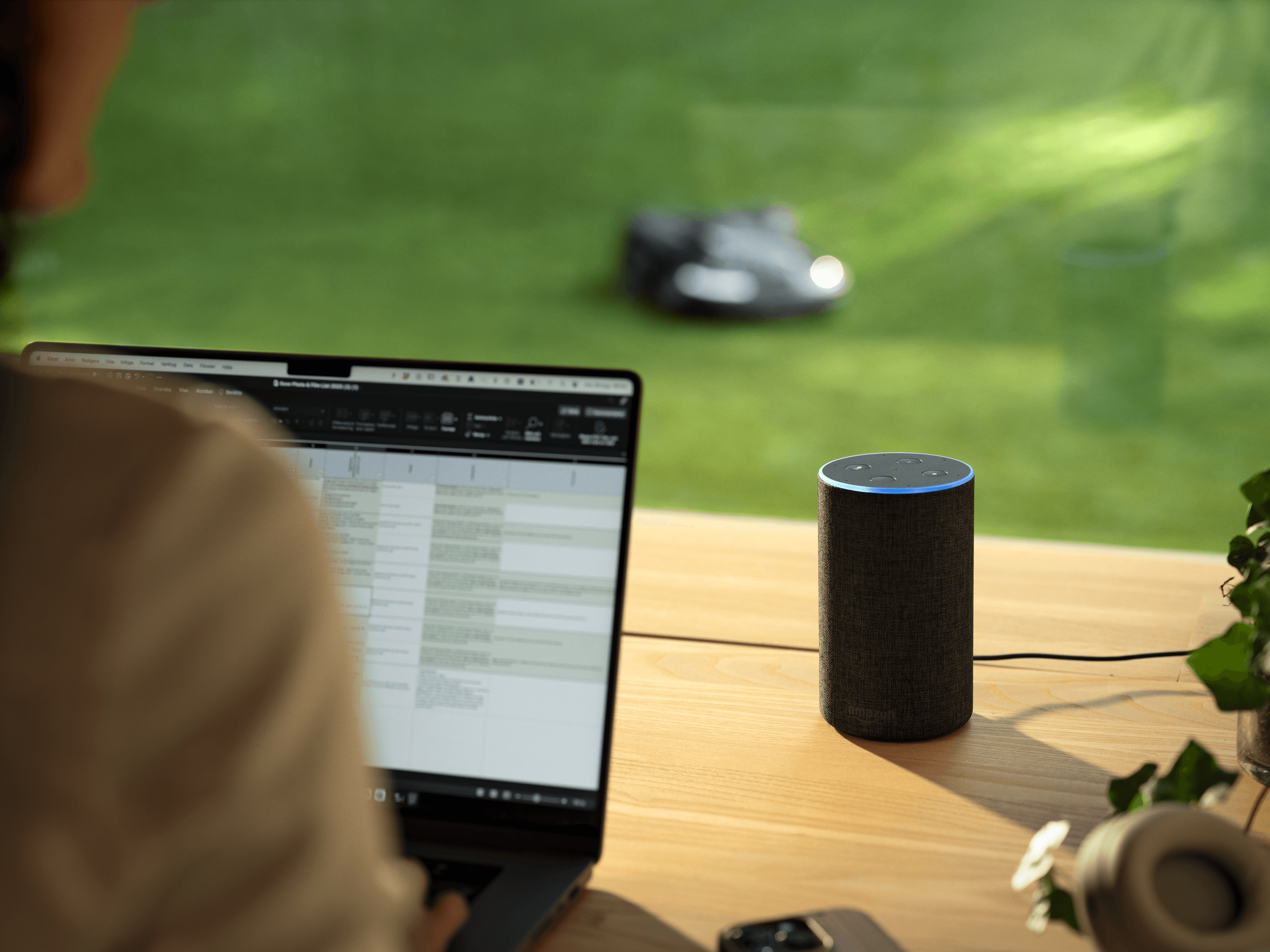 Compatible with Amazon Alexa and Google Home for convenient voice control and status updates. This applies to all Husqvarna Automower® models with cellular or Wi-Fi connectivity, letting you execute voice commands such as start, stop and park, and get status updates from your mower by simply asking your voice assistant. With Automower® Connect you can also integrate your robotic mower with your Gardena Smart System and let mowing and watering work together. image